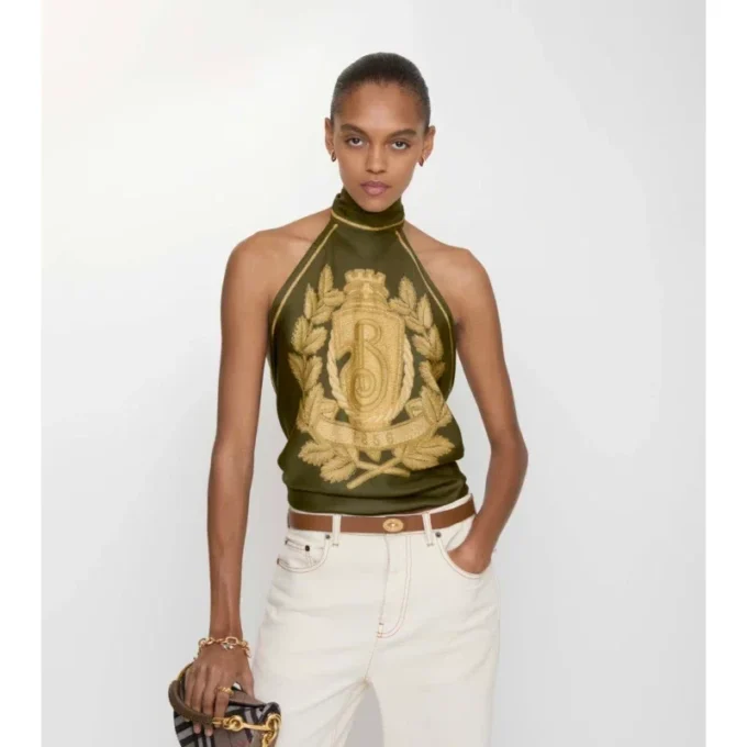 B Crest Silk Scarf Top