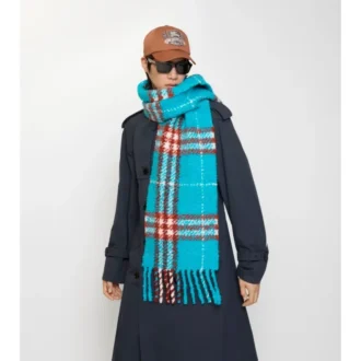 Check Alpaca Wool Blend Boucla Scarf