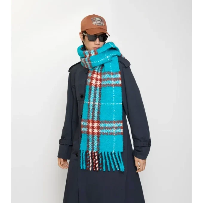 Check Alpaca Wool Blend Boucla Scarf