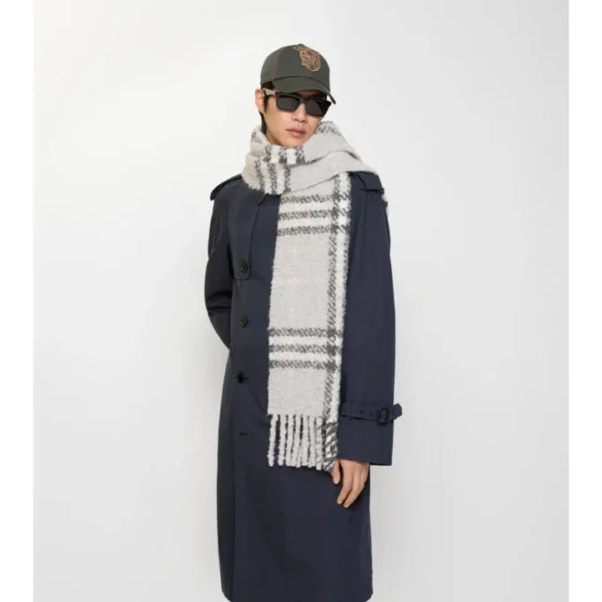Check Alpaca Wool Blend Boucla Scarf