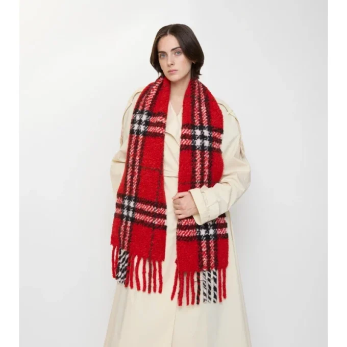 Check Alpaca Wool Blend Boucla Scarf