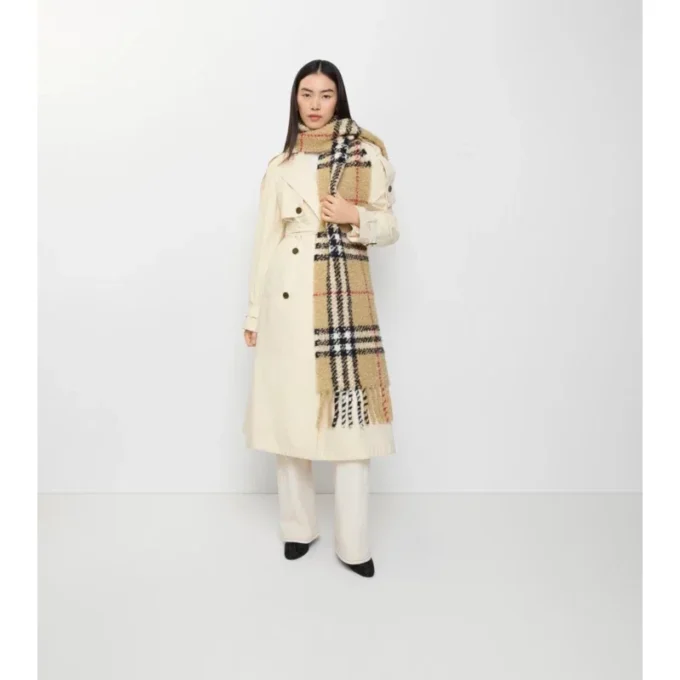 Check Alpaca Wool Blend Boucla Scarf