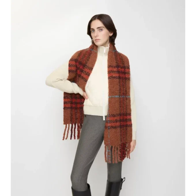 Check Alpaca Wool Blend Boucla Scarf