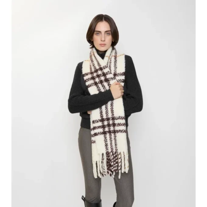Check Alpaca Wool Blend Boucla Scarf