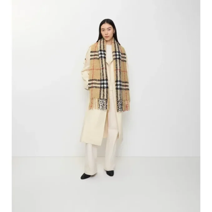 Check Alpaca Wool Blend Boucla Scarf