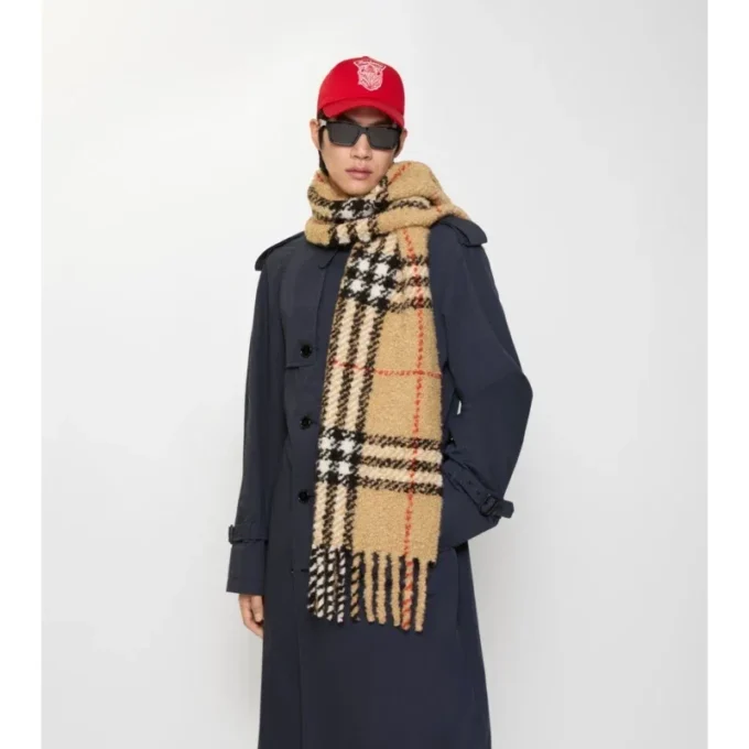 Check Alpaca Wool Blend Boucla Scarf