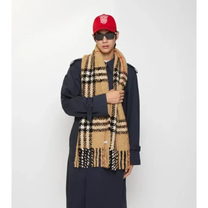 Check Alpaca Wool Blend Boucla Scarf