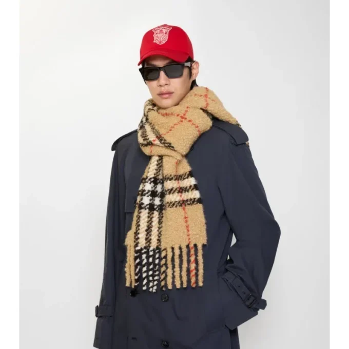 Check Alpaca Wool Blend Boucla Scarf
