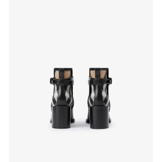 Check and Leather Heel Boots