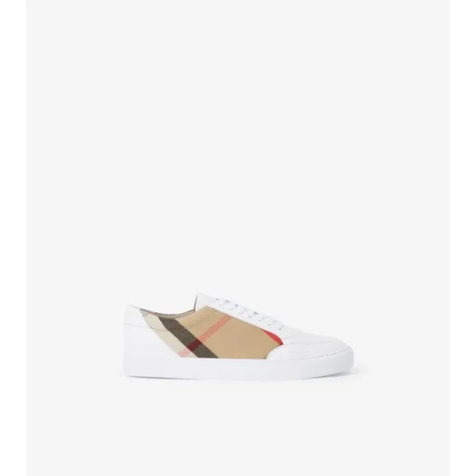 Check and Leather Sneakers