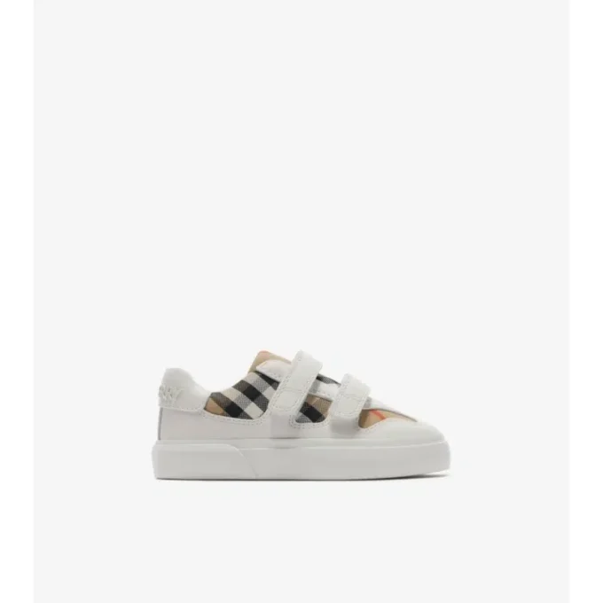 Check and Leather Sneakers