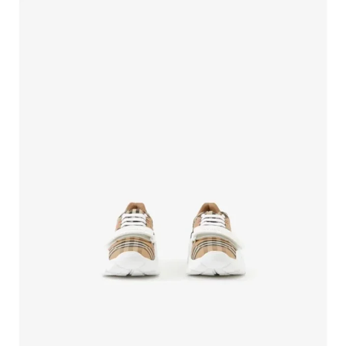 Check and Leather Sneakers