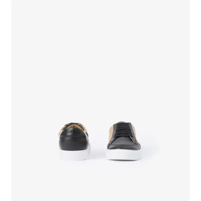 Check and Leather Sneakers