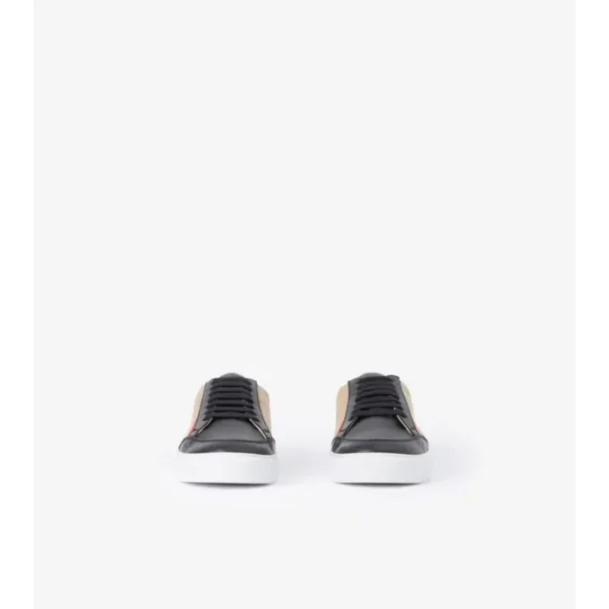 Check and Leather Sneakers