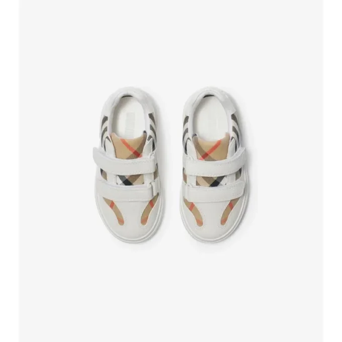 Check and Leather Sneakers