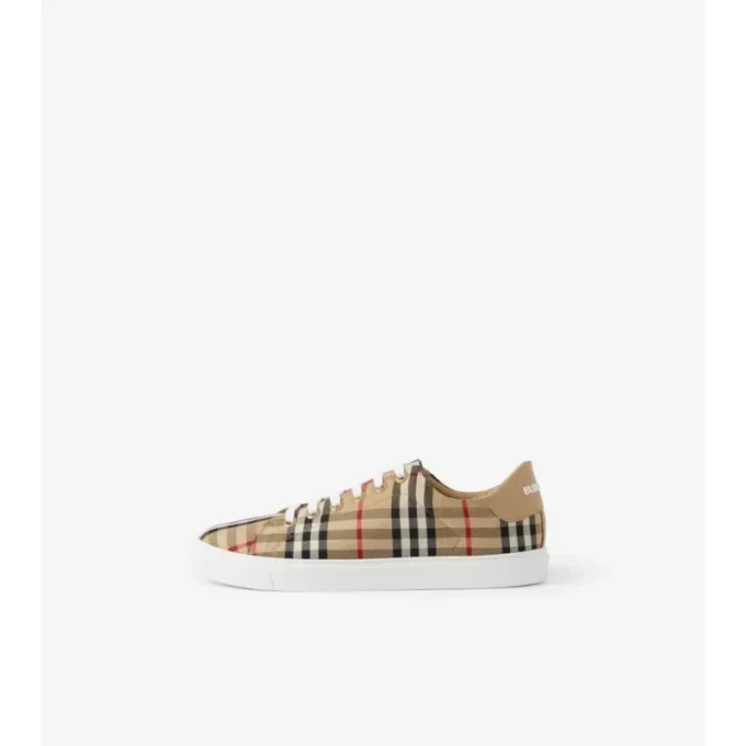 Check and Leather Sneakers