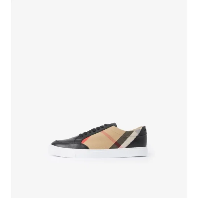 Check and Leather Sneakers