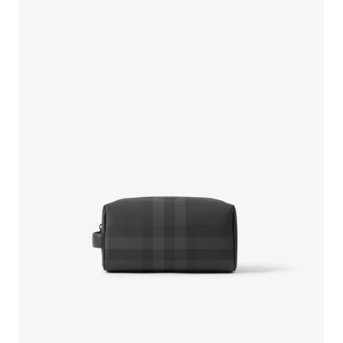Check and Leather Travel Pouch
