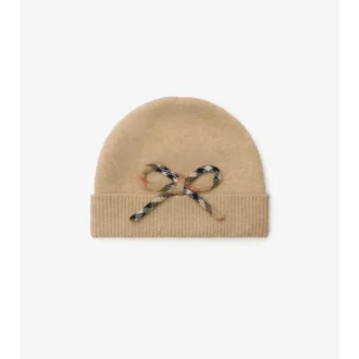 Check Bow Wool Cashmere Beanie