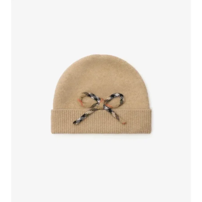 Check Bow Wool Cashmere Beanie