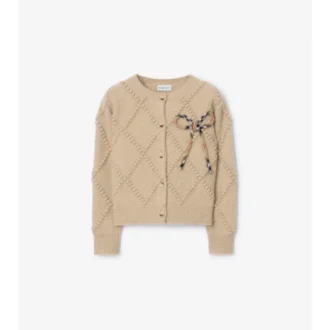 Check Bow Wool Cashmere Cardigan