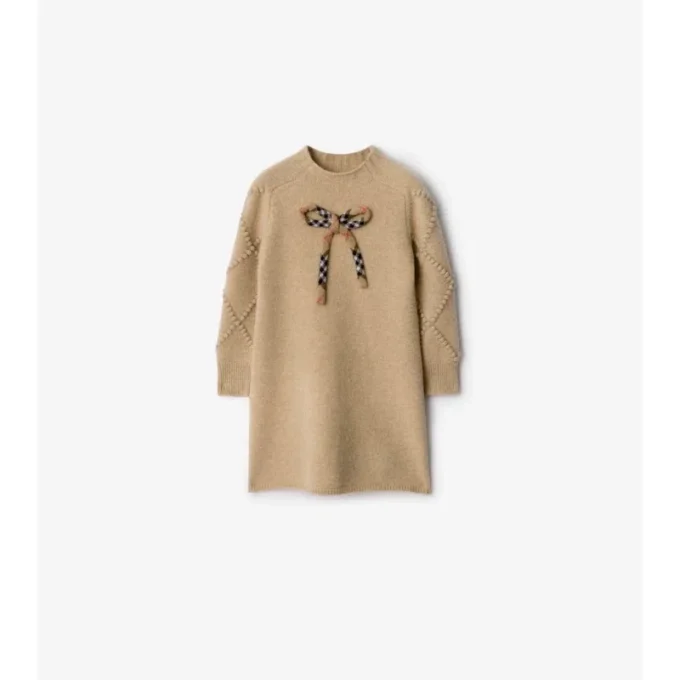 Check Bow Wool Cashmere Dress