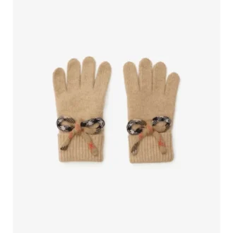 Check Bow Wool Cashmere Gloves