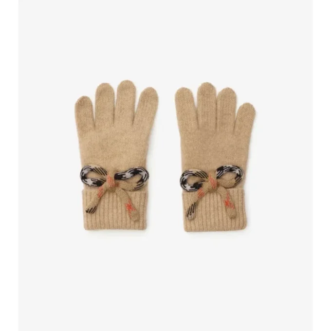 Check Bow Wool Cashmere Gloves