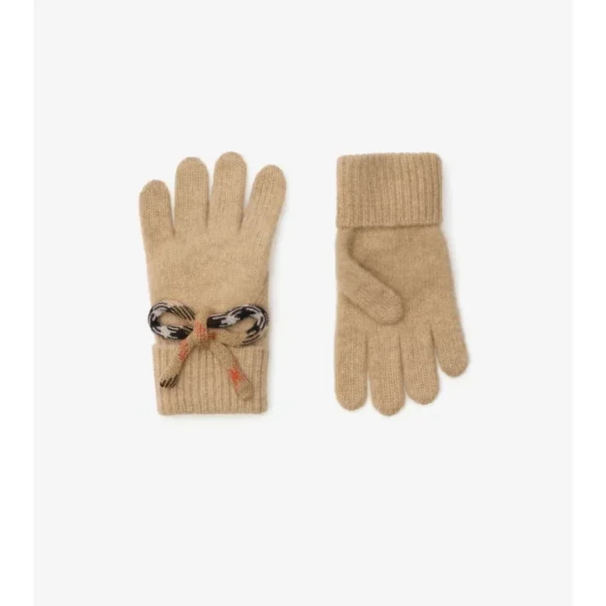Check Bow Wool Cashmere Gloves