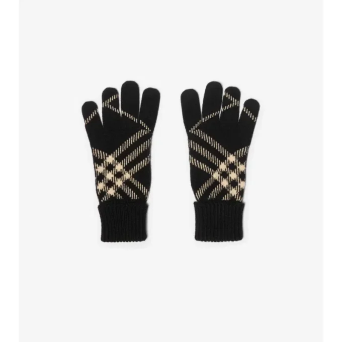 Check Cashmere Blend Gloves