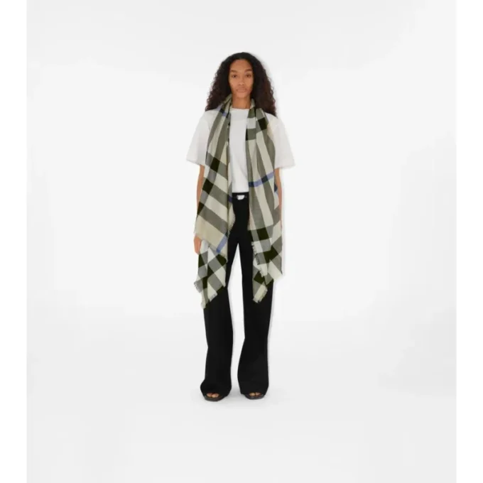 Check Cashmere Silk Scarf