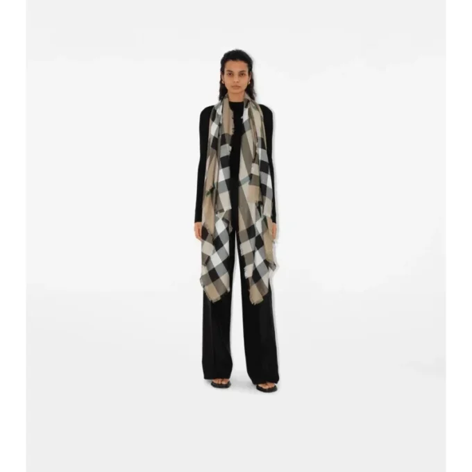 Check Cashmere Silk Scarf