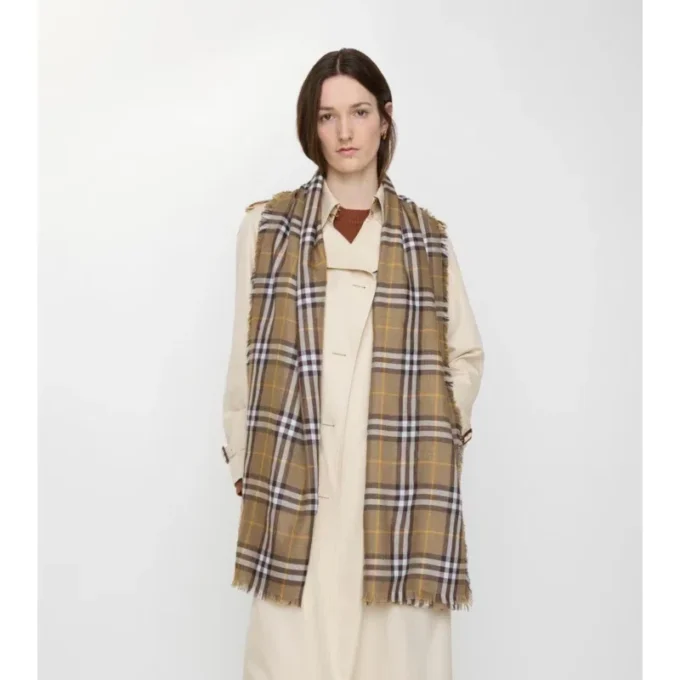 Check Cashmere Silk Scarf