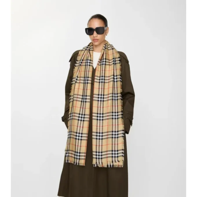 Check Cashmere Silk Scarf