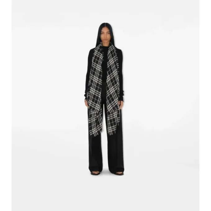 Check Cashmere Silk Scarf