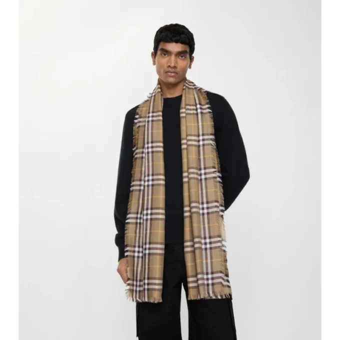 Check Cashmere Silk Scarf