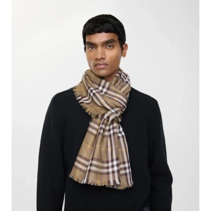Check Cashmere Silk Scarf