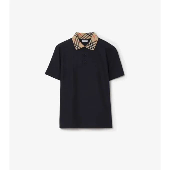 Check Collar Cotton Polo Shirt