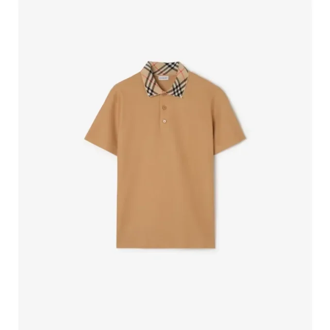 Check Collar Cotton Polo Shirt