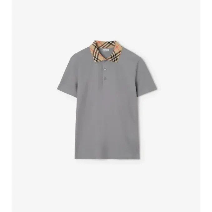 Check Collar Cotton Polo Shirt