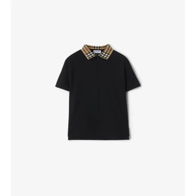 Check Collar Cotton Polo Shirt