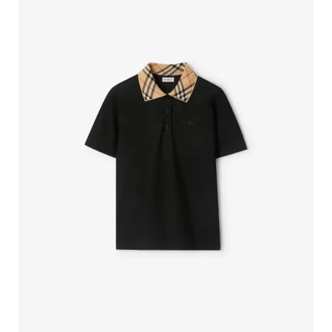 Check Collar Cotton Polo Shirt