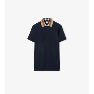 Check Collar Cotton Polo Shirt