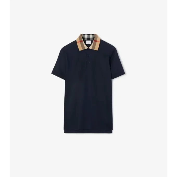 Check Collar Cotton Polo Shirt
