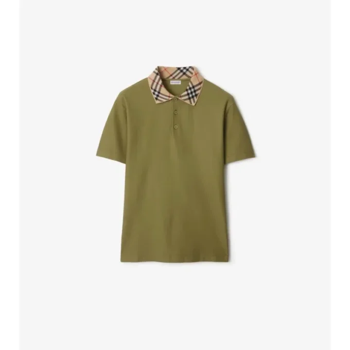 Check Collar Cotton Polo Shirt
