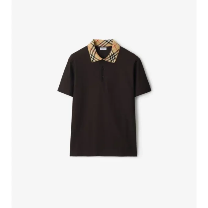 Check Collar Cotton Polo Shirt