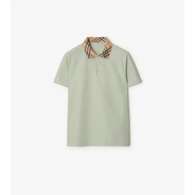 Check Collar Cotton Polo Shirt
