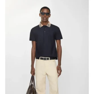 Check Collar Cotton Polo Shirt