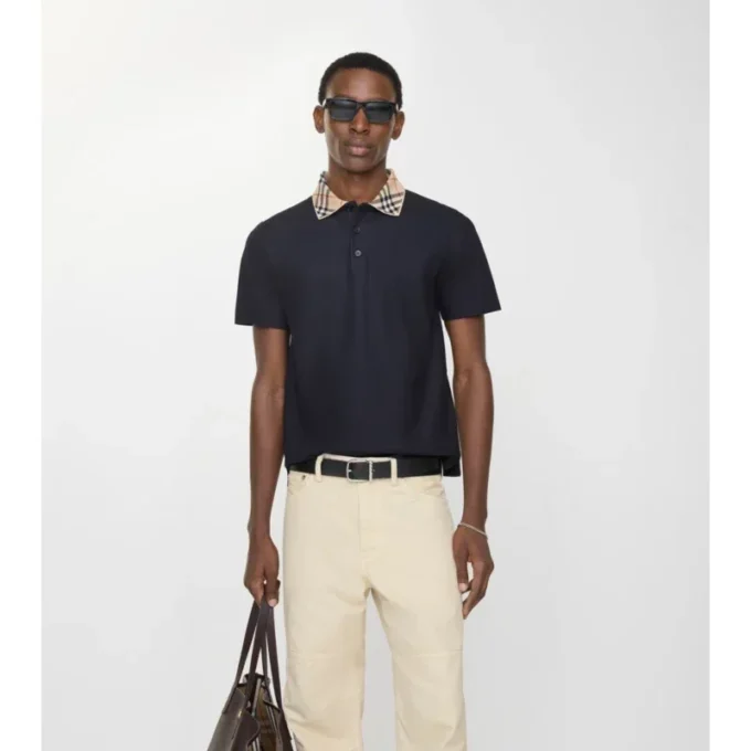 Check Collar Cotton Polo Shirt