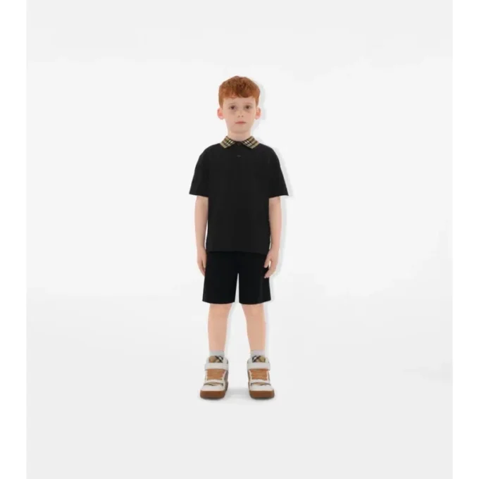 Check Collar Cotton Polo Shirt